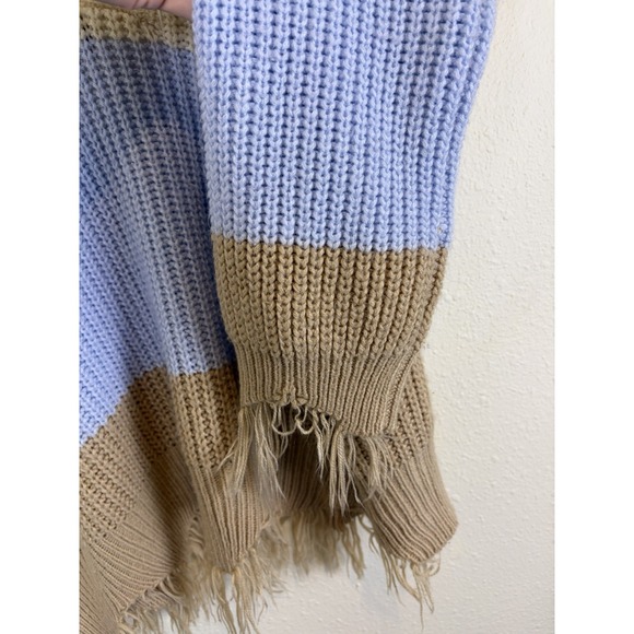 American Eagle Woman's Crop Sweater Size XL Cream Color Block Boho Hippie Fringe - Picture 4 of 8